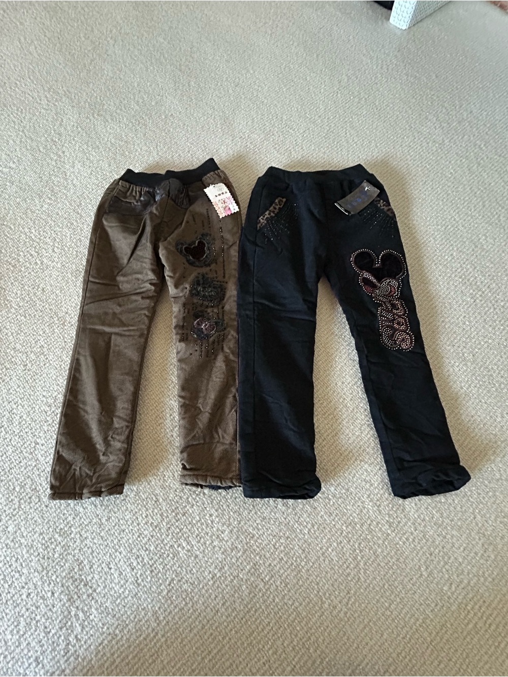 Kids Brown and Black Embellished Stretch Pants